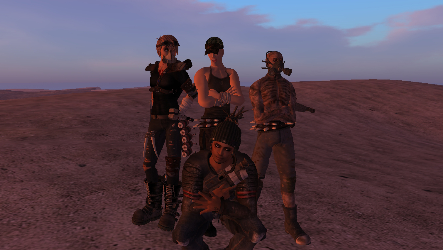 Team 1: Robin (front-center), Vexx, Psycho, Pirate (rear-l to r)