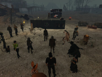 Wastelanders gathered to remember KittyKat Borkotron at The Bunker, where candles and a slideshow of images are displayed.