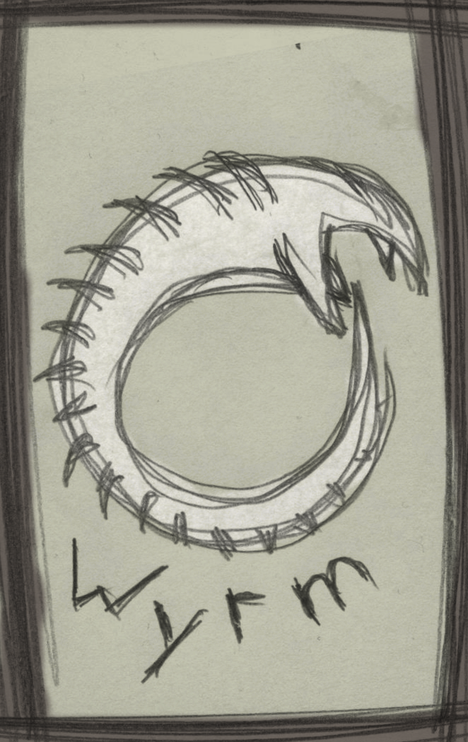 A sketch of a stylized Sandworm biting its own tail.